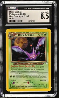 CGC 8.5 Dark Crobat 2002 Neo Destiny 2/105 Holo Pokemon Card - Image 1