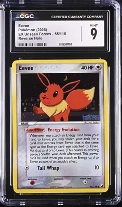 CGC 9 MINT Eevee 2005 EX Unseen Forces 55/115 Reverse Holo Stamped Pokemon Card - Image 1