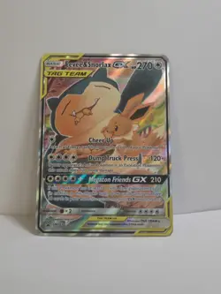 *RARE PROMO TAG TEAM FULL ART* Pokemon Eevee & Snorlax GX SM169 SM Basic Card LP - Image 1
