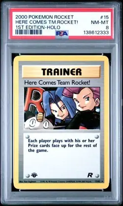 2000 Pokemon Team Rocket 1st Edition Here Comes Team Rocket 15 PSA 8 NM-MINT - Image 1