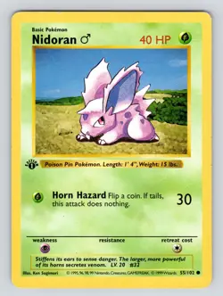 Nidoran Male 1st Edition Shadowless Pokemon Card Base Set 55/102 - PL - Image 1