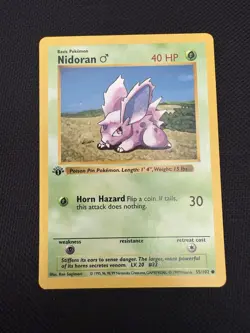 Pokemon Nidoran 55/102 1st Edition Shadowless Base Set Card Unplayed Near - Image 1