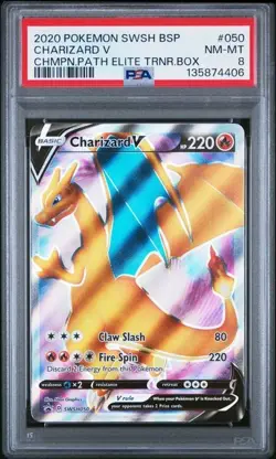 2020 Pokemon Champion’s Path Charizard V Full Art ETB Promo SWSH050 PSA 8 - Image 1