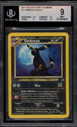 Pokemon Umbreon Neo Discovery Unlimited Holo Rare #13 BGS 9 Mint - Image 1