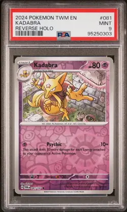 2024 POKEMON TWM EN-TWILIGHT MASQUERADE REVERSE HOLO #081 KADABRA PSA 9 - Image 1