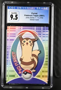 2001 Pokemon TV Animation Johto Series 1 Sticker #162 Furret CGC 10 - Image 1