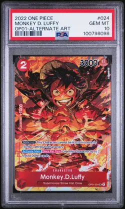 PSA 10 GEM MINT- MONKEY.D.LUFFY Alt Art OP01-024 - One Piece TC Romance Dawn - Image 1