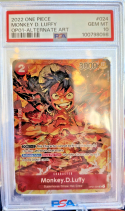 PSA 10 GEM MINT- MONKEY.D.LUFFY Alt Art OP01-024 - One Piece TC Romance Dawn - Image 3