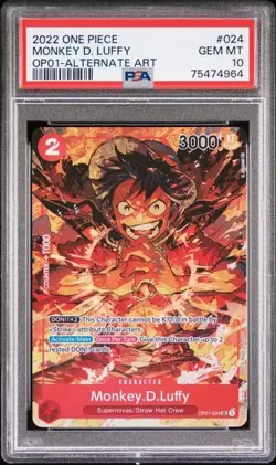 PSA 10 MONKEY.D.LUFFY Alt Art OP01-024 One Piece Romance Dawn English Gem Mint - Image 3