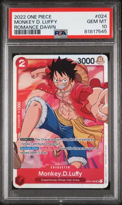 ONE PIECE ROMANCE DAWN OP01-024 MONKEY D. LUFFY PSA 10 GEM MINT #81817545 - Image 1