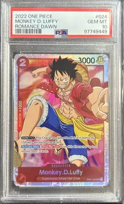 2022 One Piece - Romance Dawn - Monkey D Luffy OP01-024 PSA 10 GEM MINT - Image 1