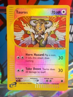 Pokemon Tauros 133/165 Expedition Base Set Reverse Holo LP Never Played- Mint - Image 2