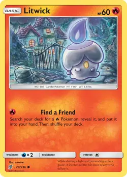 Litwick 28/236 Unified Minds Pokemon Card NM - Image 1