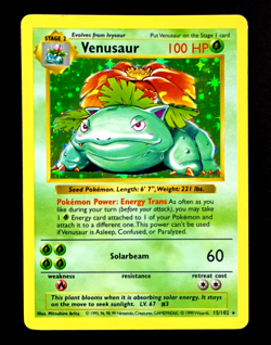 1999 Pokemon VENUSAUR Base Set SHADOWLESS Edition HOLO RARE Card 15/102 WotC - Image 1
