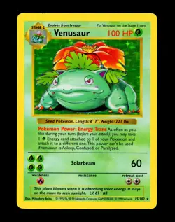 1999 Pokemon VENUSAUR Base Set SHADOWLESS Edition HOLO RARE Card 15/102 WotC - Image 2