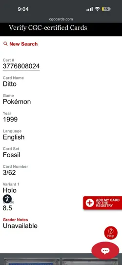 1999 Pokemon Fossil Ditto Holo #3/62 - CGC 8.5 NM/Mint+ - Image 4