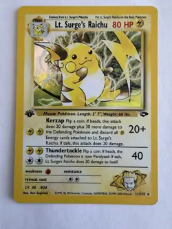 Pokemon Lt. Surge's Raichu 1st Edition Holo 11/132 Gym Challenge WOTC - Image 1
