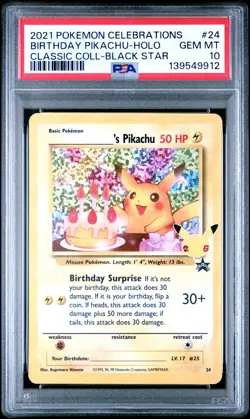Birthday Pikachu Holo 24 Celebrations Classic Collection Pokemon PSA 10 *912 - Image 1