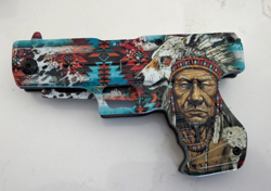 FOLDING POCKET KNIFE PISTOL NATIVE AMERICAN INDIAN CHIEF 3” BLADE NEW CHINA - Image 1