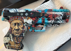 FOLDING POCKET KNIFE PISTOL NATIVE AMERICAN INDIAN CHIEF 3” BLADE NEW CHINA - Image 2