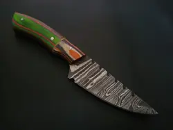 8" CUSTOM HAND MADE DAMASCUS STEEL SKINNER KNIFE WOOD HANDLE W/SHEATH F217 - Image 1