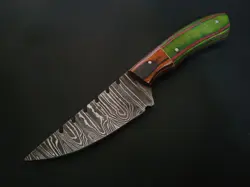 8" CUSTOM HAND MADE DAMASCUS STEEL SKINNER KNIFE WOOD HANDLE W/SHEATH F217 - Image 2