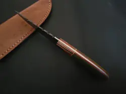 8" CUSTOM HAND MADE DAMASCUS STEEL SKINNER KNIFE WOOD HANDLE W/SHEATH F217 - Image 3