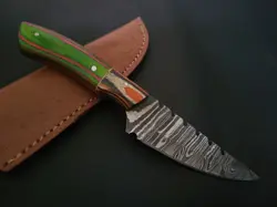 8" CUSTOM HAND MADE DAMASCUS STEEL SKINNER KNIFE WOOD HANDLE W/SHEATH F217 - Image 5