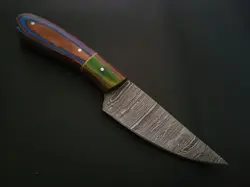 8" CUSTOM HAND MADE DAMASCUS STEEL SKINNER KNIFE WOOD HANDLE W/SHEATH F216 - Image 1
