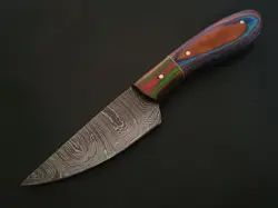 8" CUSTOM HAND MADE DAMASCUS STEEL SKINNER KNIFE WOOD HANDLE W/SHEATH F216 - Image 2