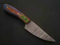 8" CUSTOM HAND MADE DAMASCUS STEEL SKINNER KNIFE WOOD HANDLE W/SHEATH F216 - Image 3