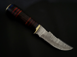 9.5" CUSTOM HAND MADE DAMASCUS STEEL BOWIE WOOD HANDLE W/SHEATH F208 - Image 1