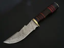 9.5" CUSTOM HAND MADE DAMASCUS STEEL BOWIE WOOD HANDLE W/SHEATH F208 - Image 3