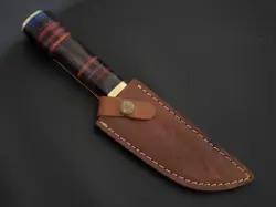 9.5" CUSTOM HAND MADE DAMASCUS STEEL BOWIE WOOD HANDLE W/SHEATH F208 - Image 5