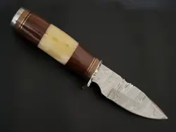 8.5" CUSTOM HAND MADE DAMASCUS STEEL HUNTING KNIFE WOOD & BONE HANDLE F207 - Image 2