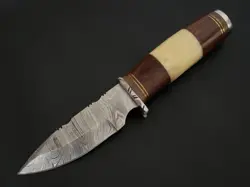 8.5" CUSTOM HAND MADE DAMASCUS STEEL HUNTING KNIFE WOOD & BONE HANDLE F207 - Image 3