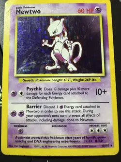 Mewtwo 10/102, Base Set, Holo Rare, Pokemon TCG, WOTC, Vintage 1999, MP, DMG - Image 1