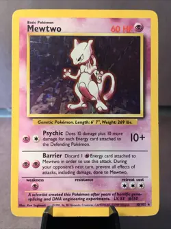 Pokemon TCG Mewtwo #10/102 Base Set Holo Unlimited Rare 1999 WOTC VTG LP - Image 1