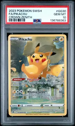 2023 POKEMON SWORD & SHIELD CROWN ZENITH #GG30 FULL ART/PIKACHU PSA 10 - Image 1