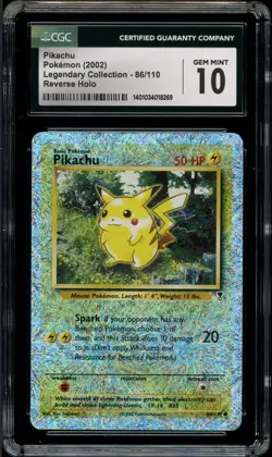 CGC 10 Gem Mint Pikachu 86/110 Reverse Holo Legendary Collection 2002 - Image 1