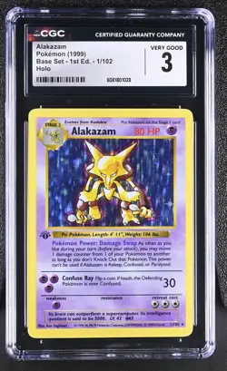 CGC 3 Alakazam 1999 Base Set 1st Edition Shadowless 1/102 Holo Pokemon Card - Image 1