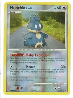 Munchlax Reverse Holo 33/130 Diamond and Pearl Base Set Pokemon Card - Image 1