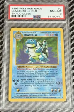 1999 Pokemon Game Shadowless # 2 Blastoise Holo PSA 8 Card NM-MINT Base Set - Image 1