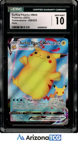 Pokemon 2021 Surfing Pikachu VMAX 009/025 Holo Celebrations GEM MINT CGC 10 - Image 1