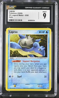 CGC 9 MINT Lapras 2006 EX Legend Maker 8/92 Holo Pokemon Card - Image 1