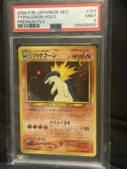 Pokemon 2000 Japanese Neo Premium File #157 Typhlosion Holo PSA 9 - Image 1