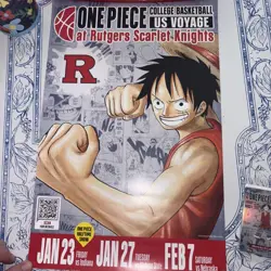 One Piece Monkey.D.Luffy US College Basketball Promo Card Rutgers + Poster - Image 3
