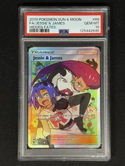 PSA 10 Jessie & James Hidden Fates Pokemon TCG 68/68 Holo Full Art Ultra Rare - Image 1