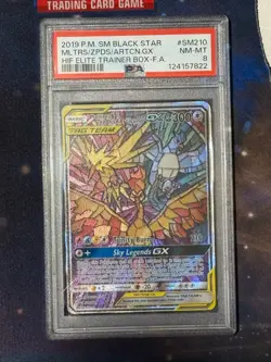 Pokemon TCG: Moltres & Zapdos & Articuno GX SM210 PSA 8 Hidden Fates - Image 1