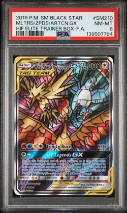2019 POKEMON SM BLACK STAR PROMO FULL ART/MOLTRES & ZAPDOS & ARTICUNO GX PSA 8 - Image 1